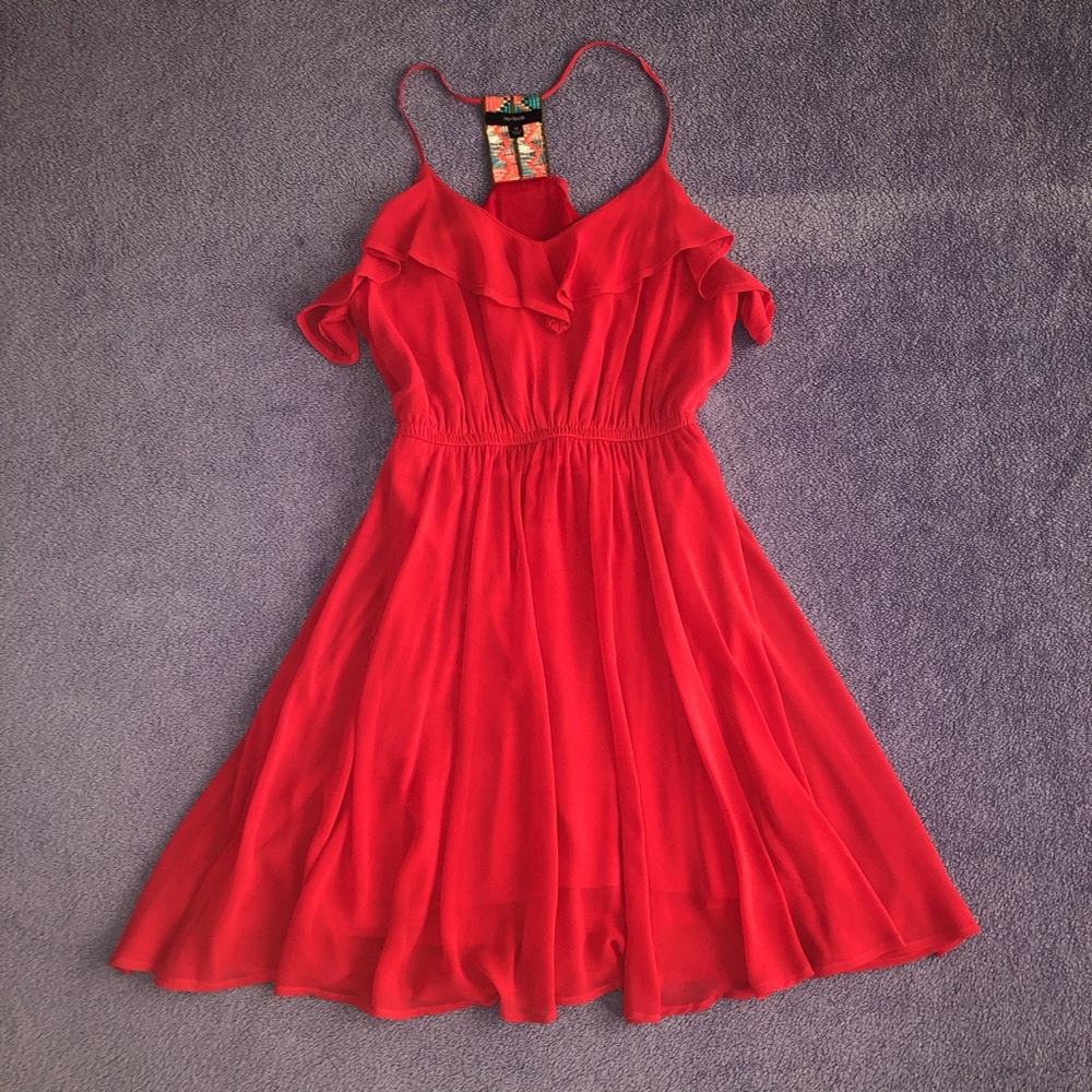 Pink flowy dress with ruffles